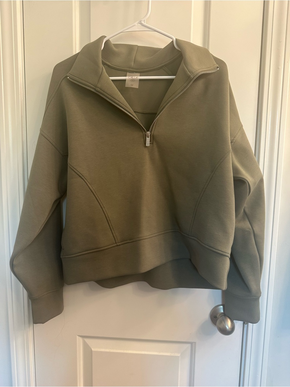 Olive Green Half-Zip Pullover Sweatshirt - Women